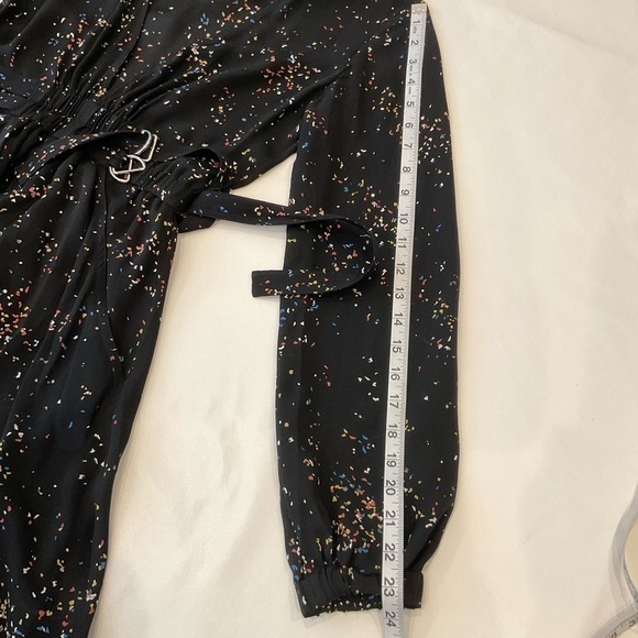 A.L.C. Samantha Deep-V Long-Sleeve Silk Midi Dress Black Speckled Print Size 2 - Picture 13 of 16